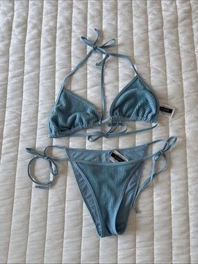 J. Crew Powder Blue Textured Triangle Bikini